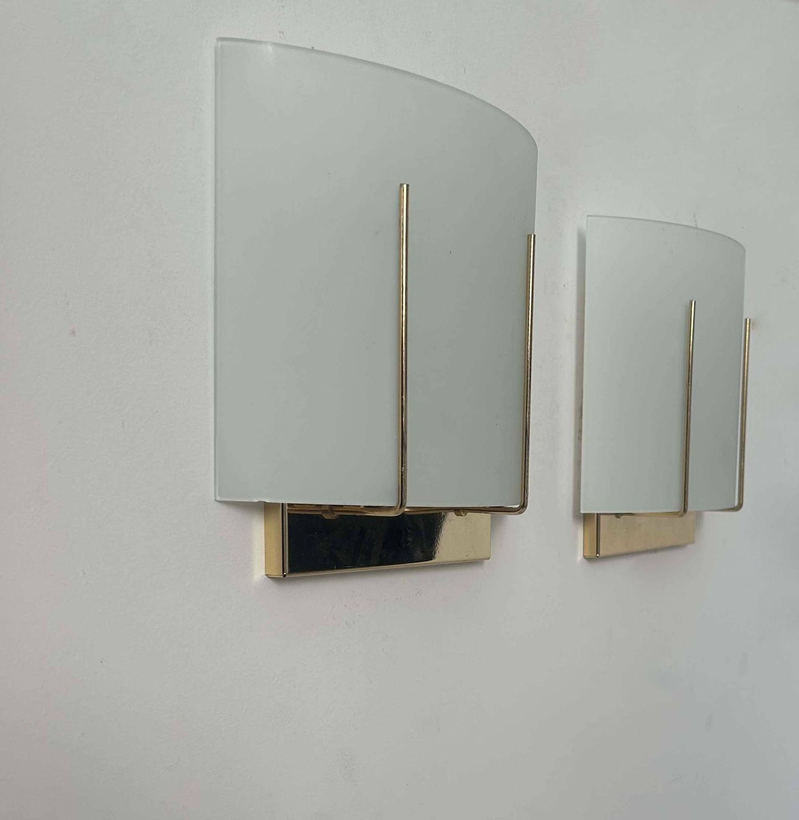Pair Of Vintage Wall Lights, Gilded Brass And Sandblasted Glass, Italy 1970 photo buy