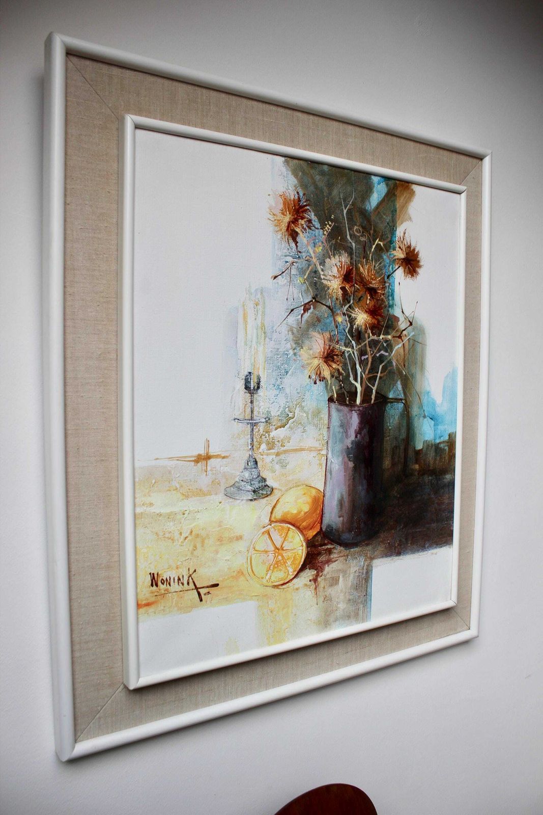 Large Mid Century Still Life Oil Painting By Wonink photo for sale