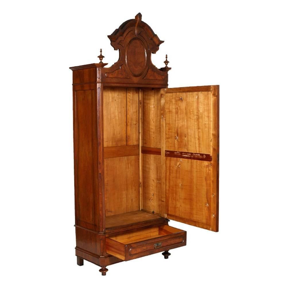 1850s Original Louis Philip Armoire Wardrobe Cupboard, Mirrored In Carved Walnut photo furniture