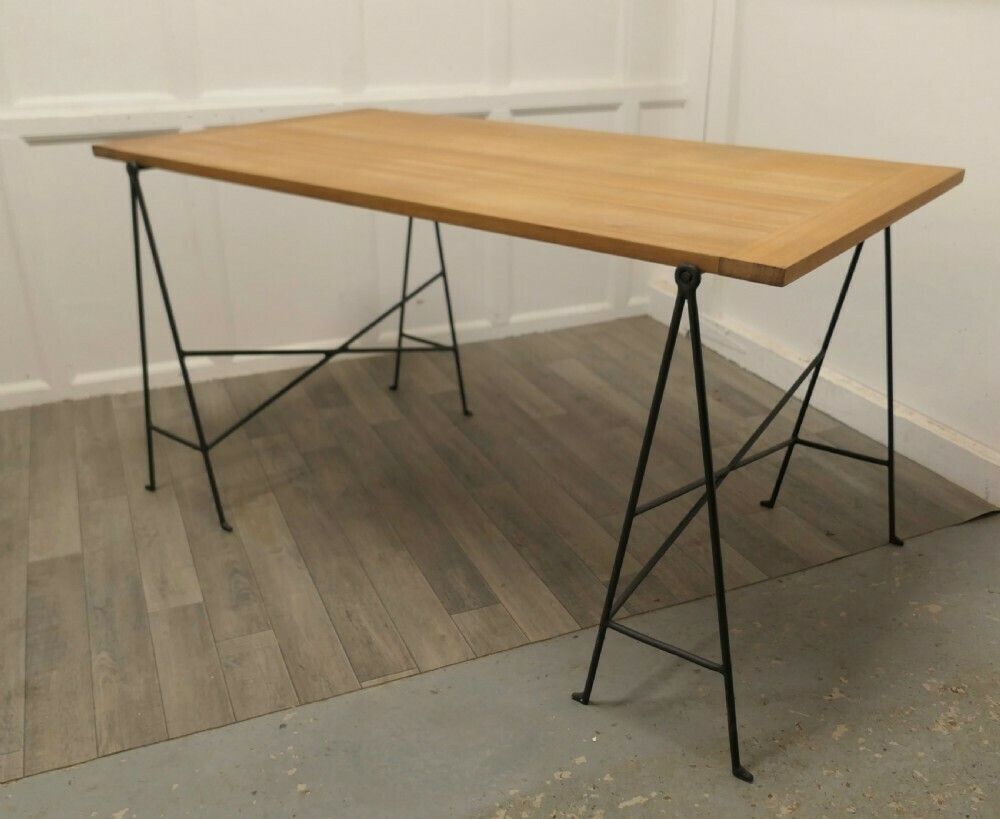 1950s Danish Sawhorse Minimalist Desk Or Dining Table photo vinterior