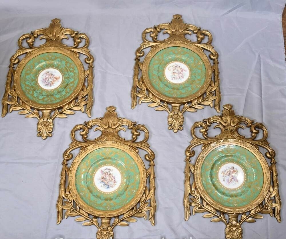 Sevres Porcelain Cherub Plaques   Gilt French Plates photo furniture