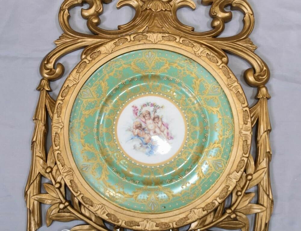 Sevres Porcelain Cherub Plaques   Gilt French Plates photo Art
