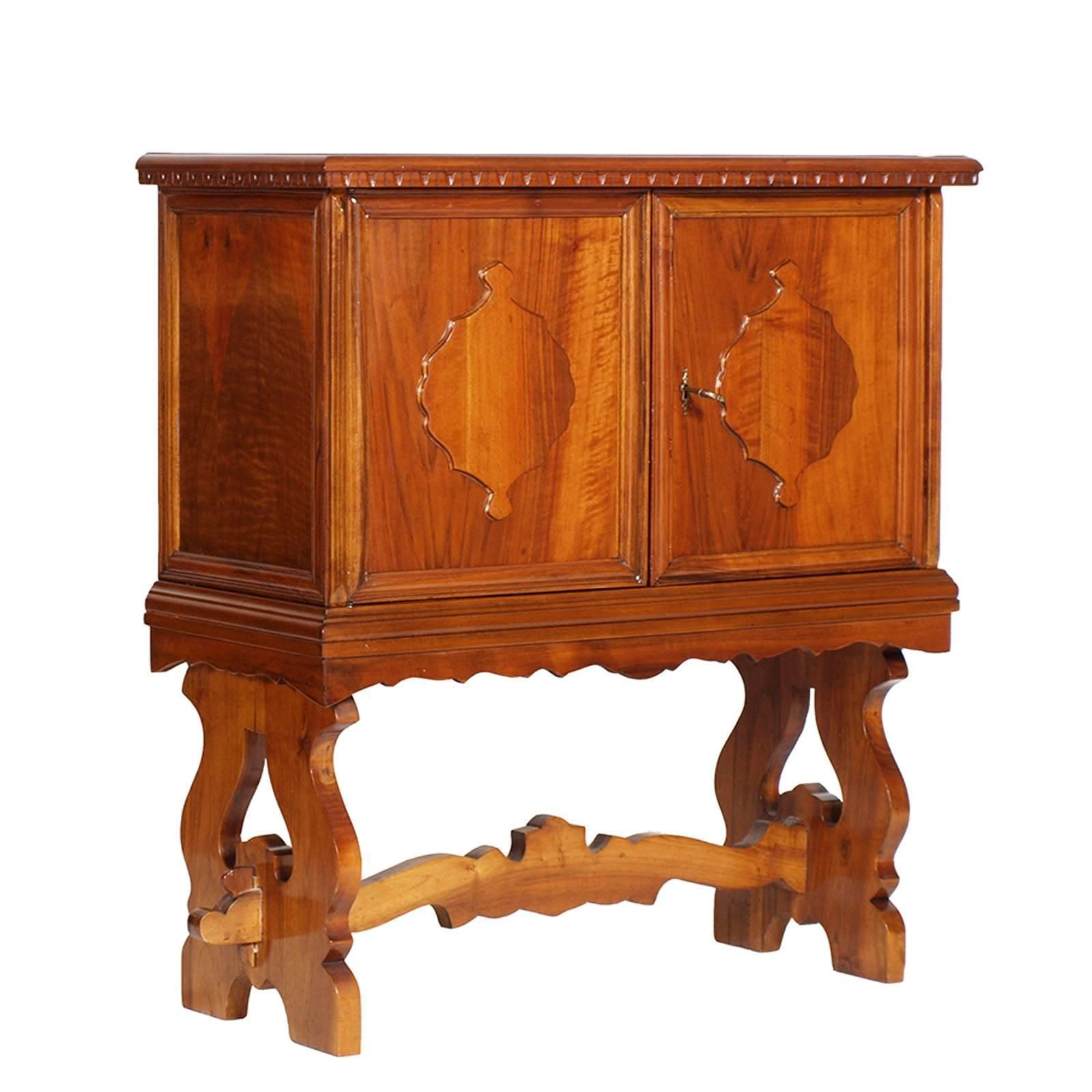 Mid Century Renaissance Tuscany Bar Cabinet By Dini & Puccini In  Solid Walnut, Wax Polished