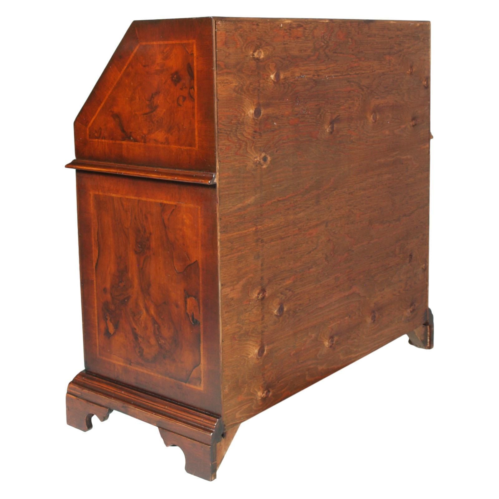 photo for sale Early 20th Century Lombard Walnut Secretaire Burl Walnut Veneer & Threaded Maple