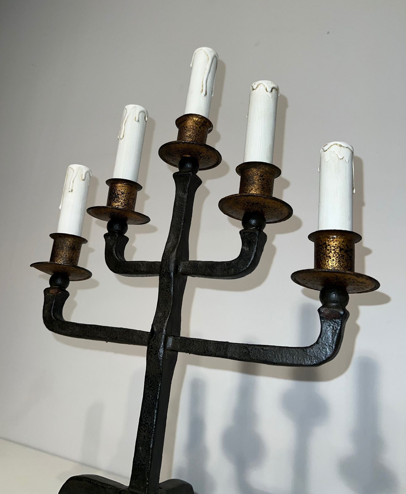 Pair Of Wrought Iron Candelabra With 5 Light Arms photo vinterior