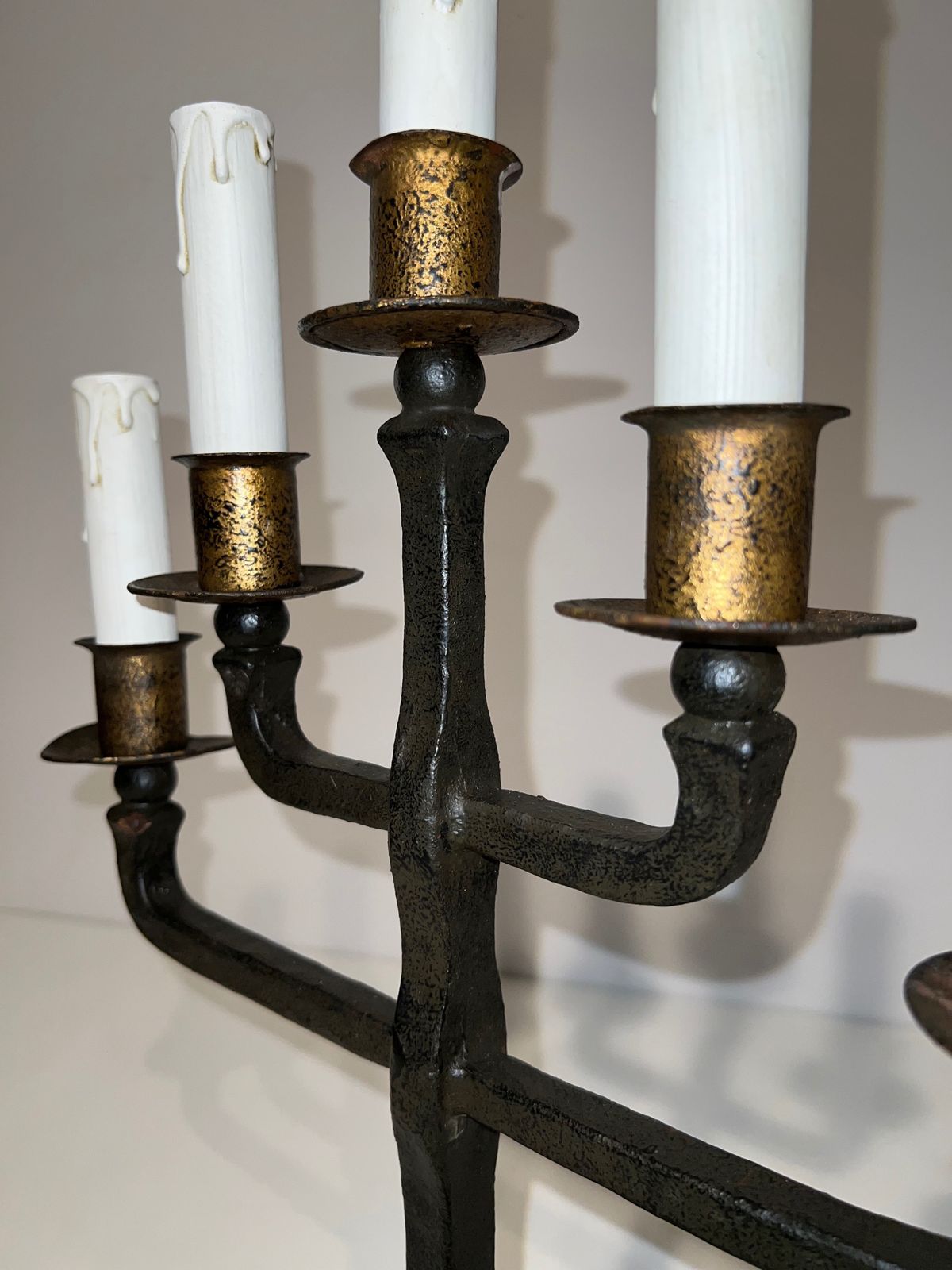 photo furniture Pair Of Wrought Iron Candelabra With 5 Light Arms