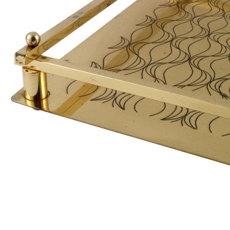 Art Deco Italian Tray Table In Golden Metal Decorated With Geometric Shapes photo 1365.24