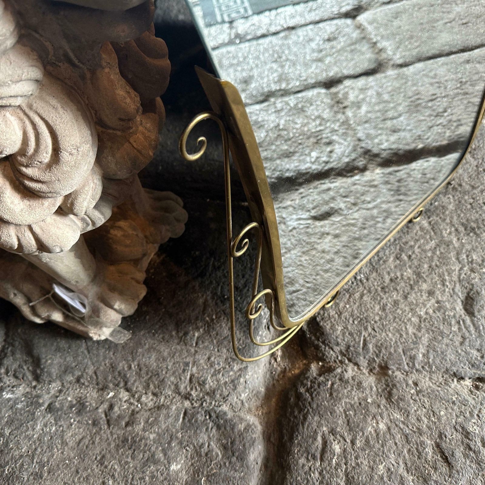 1950s Gio Ponti Style Mid Century Modern Brass And Glass Wall Mirror photo for sale