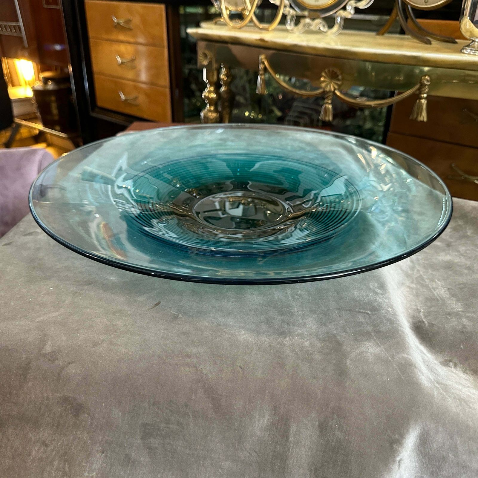 1980s Modern Green And Black Murano Glass Round Big Centerpiece By Veart photo furniture