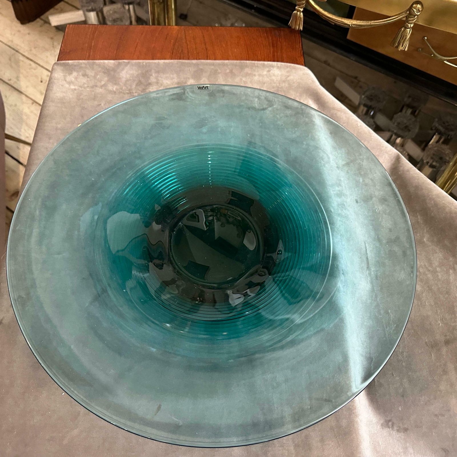 1980s Modern Green And Black Murano Glass Round Big Centerpiece By Veart photo buy