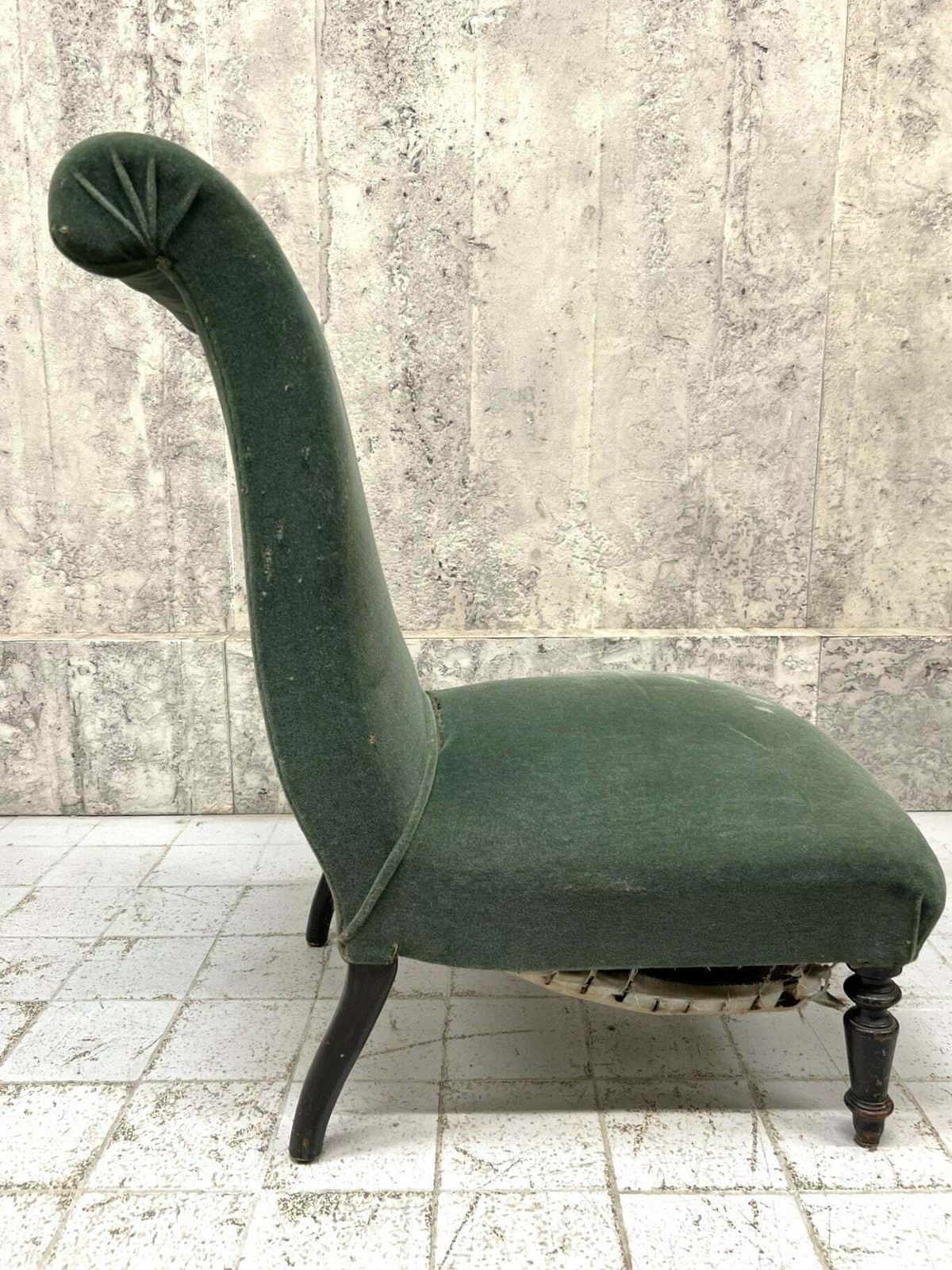 Napoleon III Sage Green Mohair Velvet Slipper Chair photo 295.0