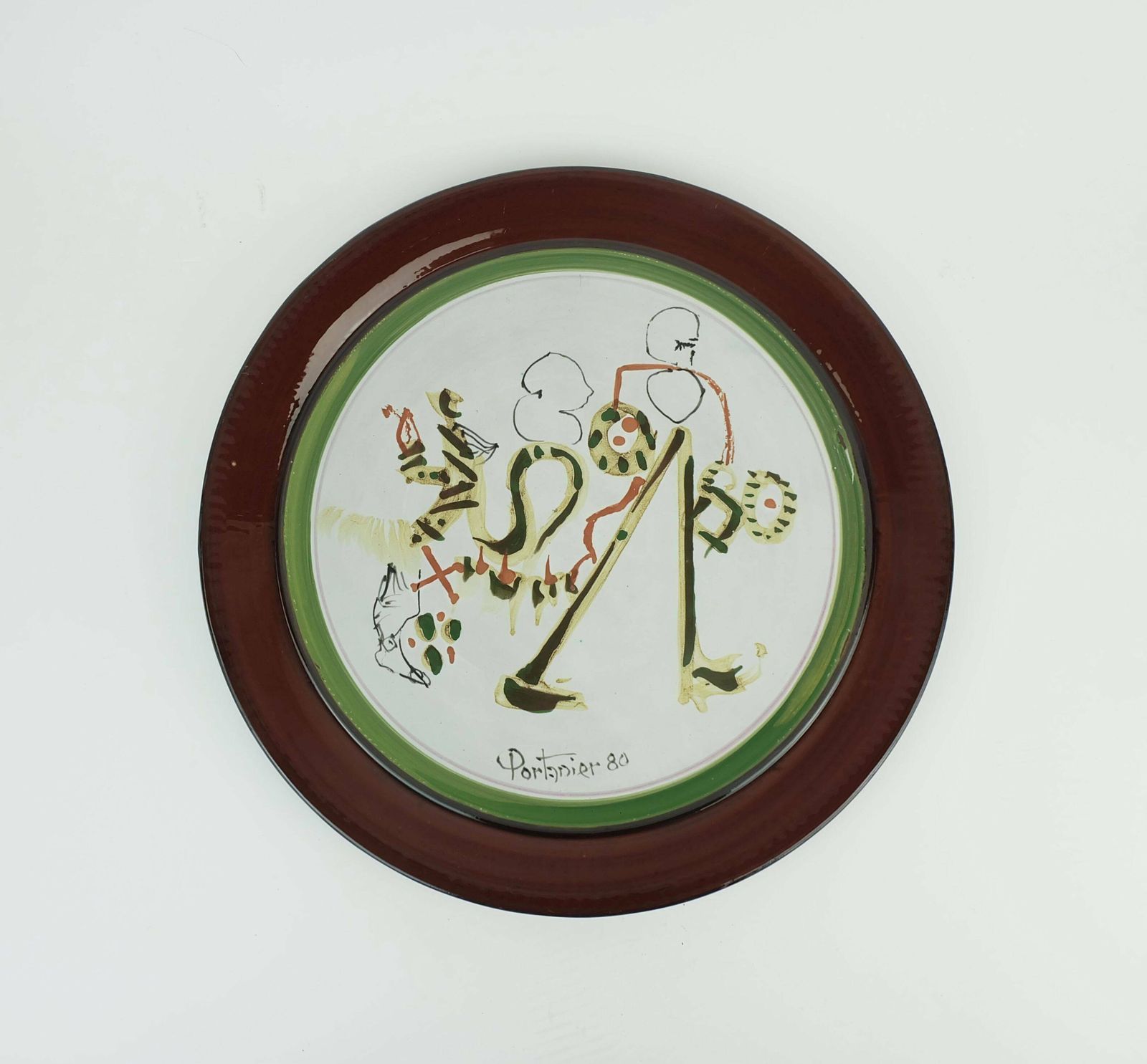 Unique Gilbert Portanier Ceramic Wall Plate Art Ceramic Signed Portanier 80 Vallauris photo for sale