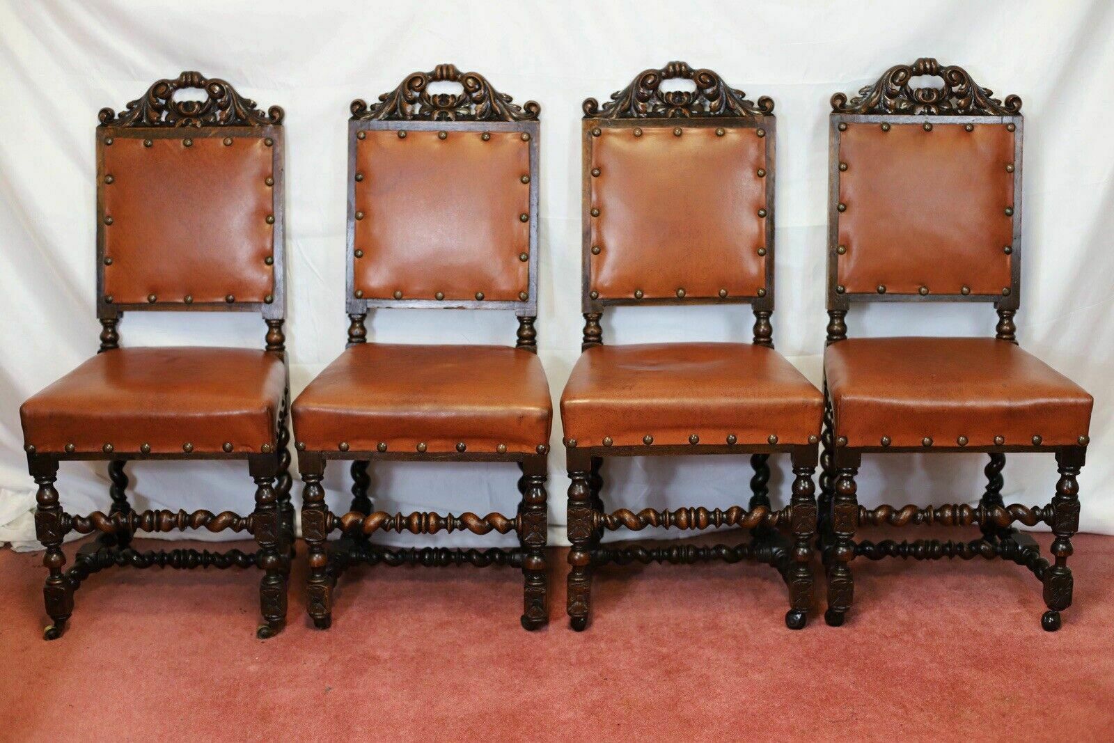 photo buy Levely Set Of Eight Victorian Jacobean Oak Dining Chairs