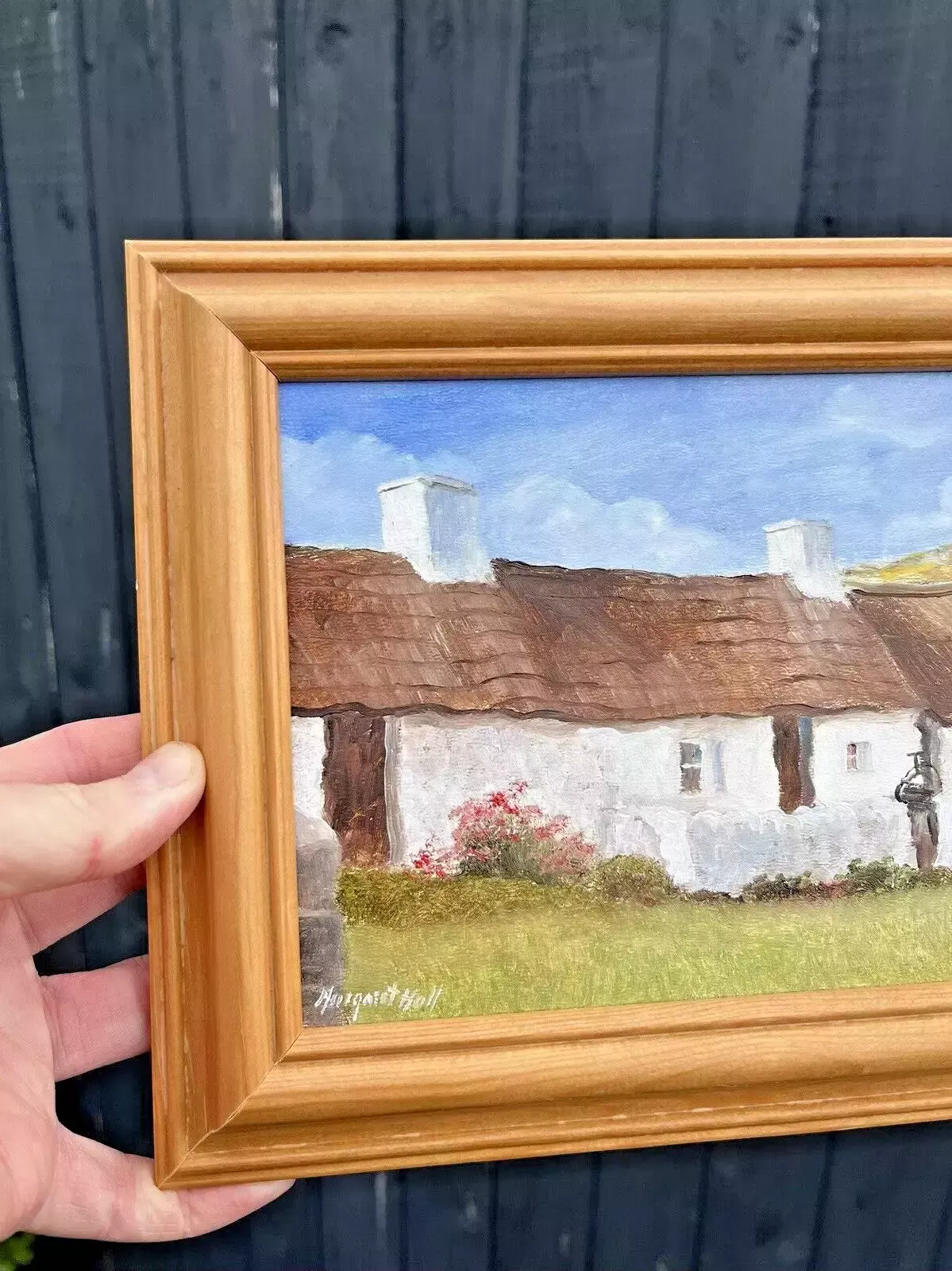 Original Margaret Hall Oil Painting Swtan Thatched Cottage Church Bay Anglesey photo Art