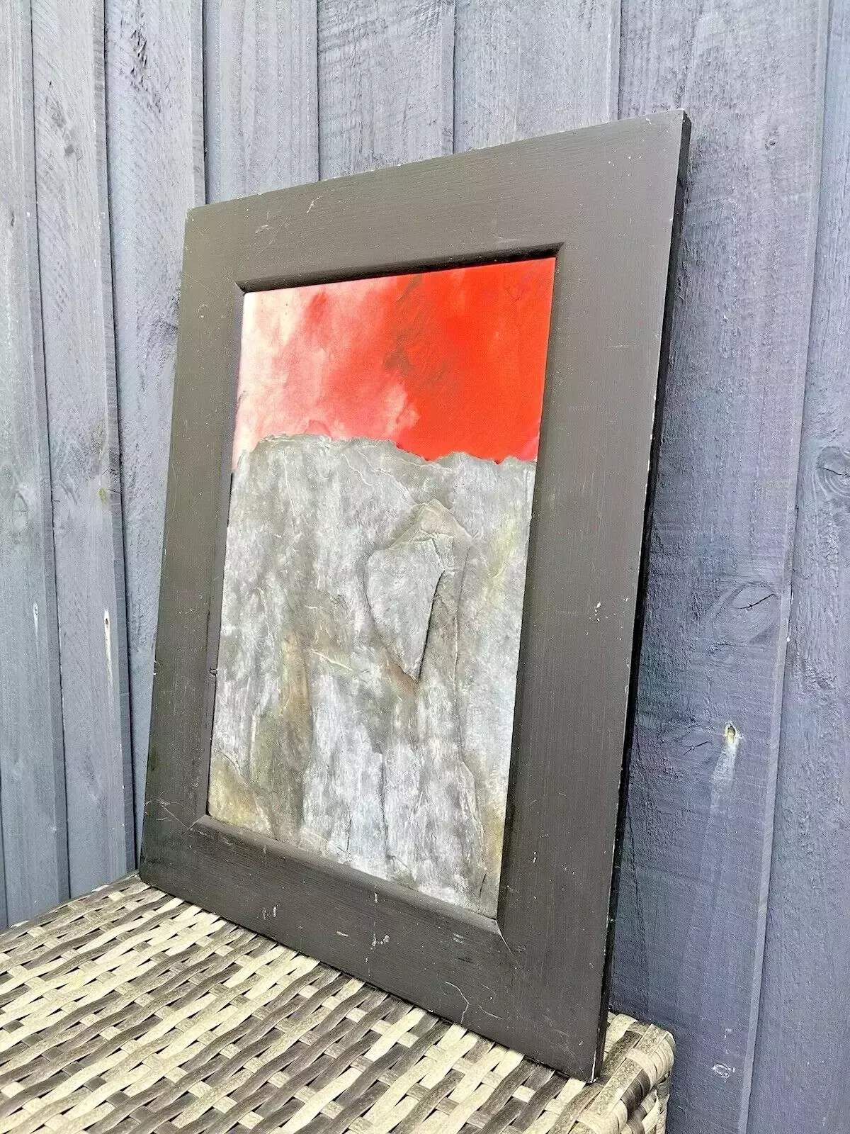Original Welsh Slate & Oil Painting Mountain Sunset By Leslie Jones North Wales photo 165.0