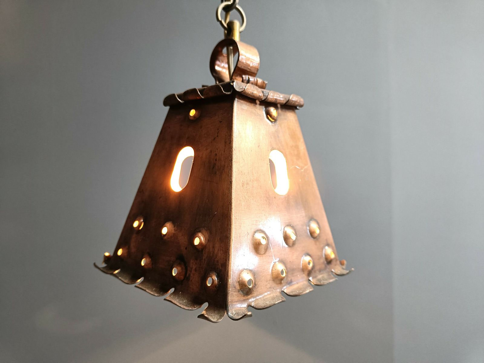 Brutalist Copper Pendant Light, 1970s photo vintage