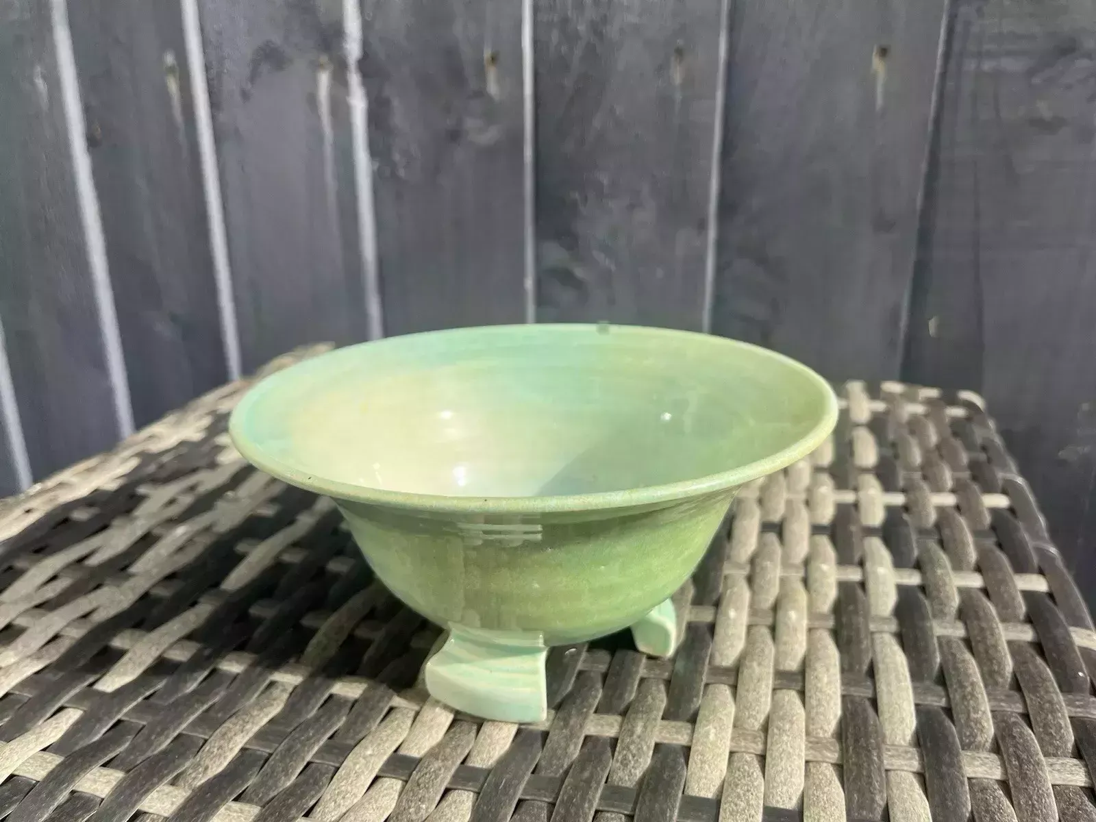photo buy Antique Art Deco 1930's Harrow Weald Studio Art Pottery Green Glazed Footed Bowl