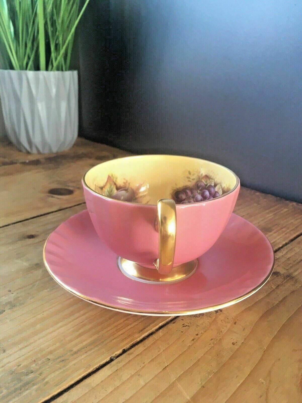 Rare Vintage Pink Aynsley Orchard Gold Fruit Fine China Cabinet Tea Cup & Saucer photo 75.0