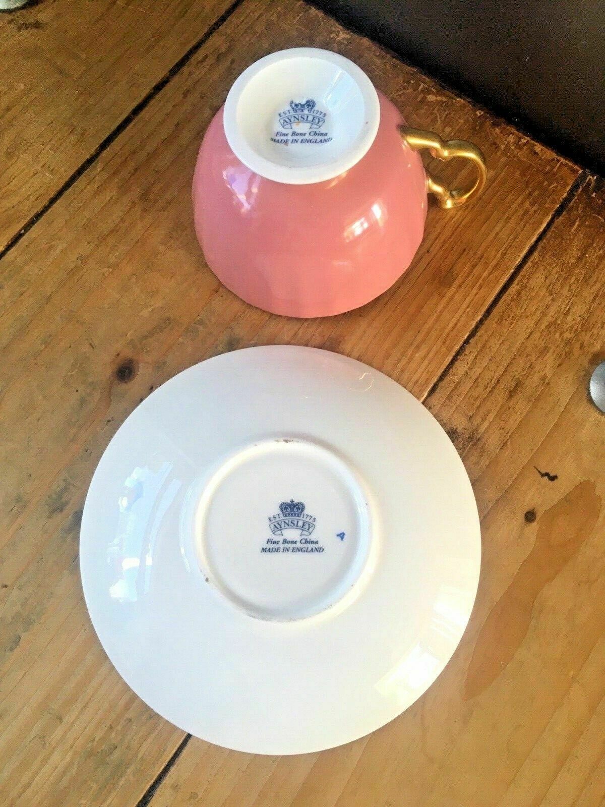 photo for sale Rare Vintage Pink Aynsley Orchard Gold Fruit Fine China Cabinet Tea Cup & Saucer