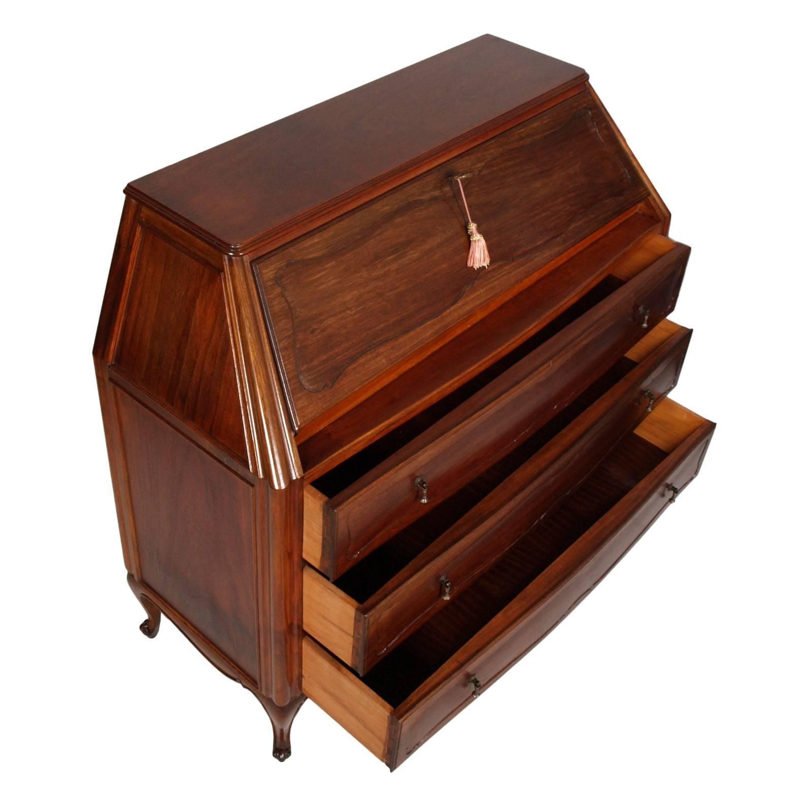 Italian 1940s Troumeau Desk , By Permanente Mobili Cantù, Carved Walnut, Gio Ponti Attributed photo furniture