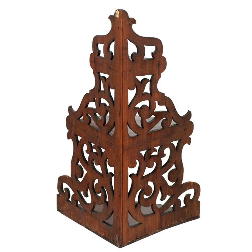19th Century Corner Shelf, In Solid Walnut Hand Carved, Restored Wax Finished photo furniture