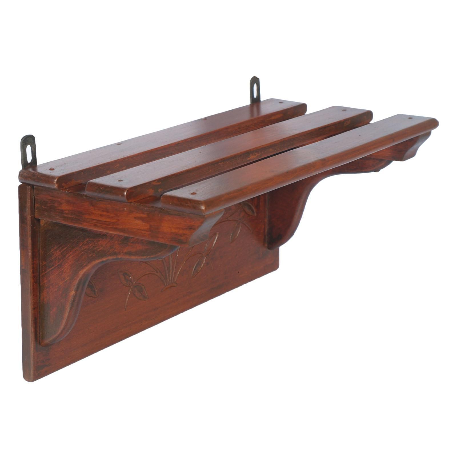 Early 20th Century Small Tyrolean Wall Shelf, Art Nouveau, In Hand Carved Walnut photo for sale