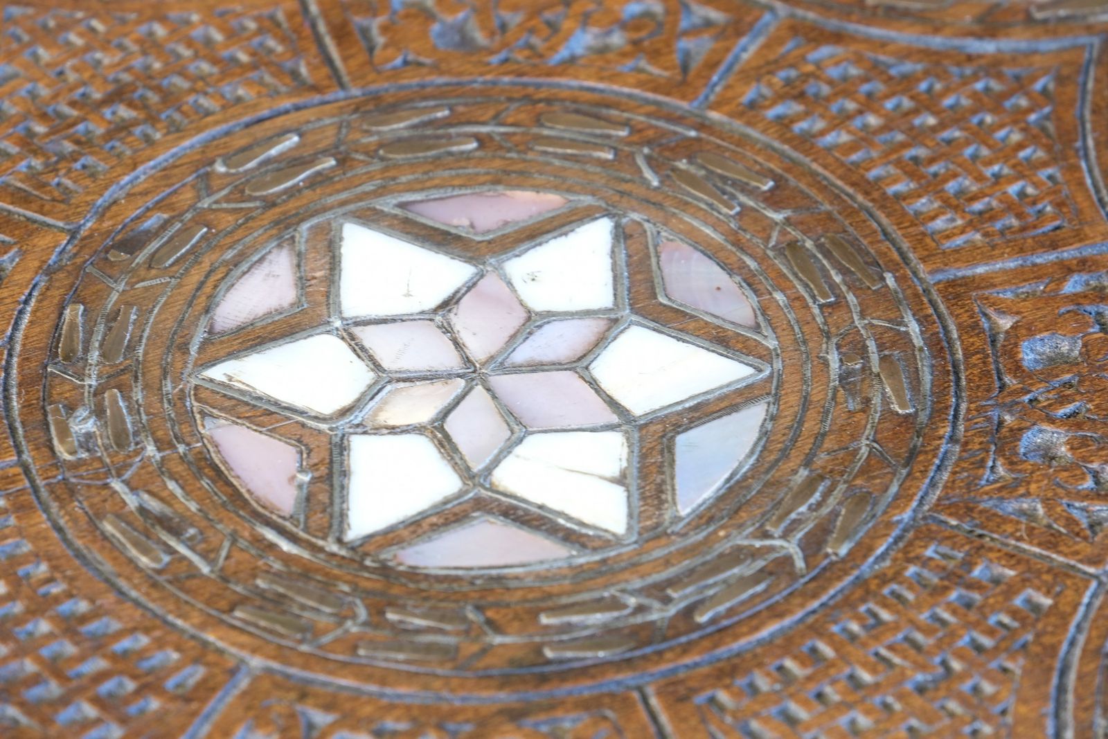 Carved Hardwood Mother Of Pearl Inlaid Occasional Table photo buy