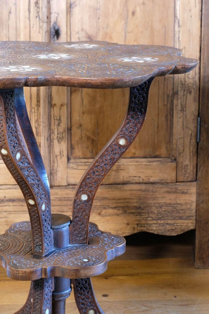 photo furniture Carved Hardwood Mother Of Pearl Inlaid Occasional Table