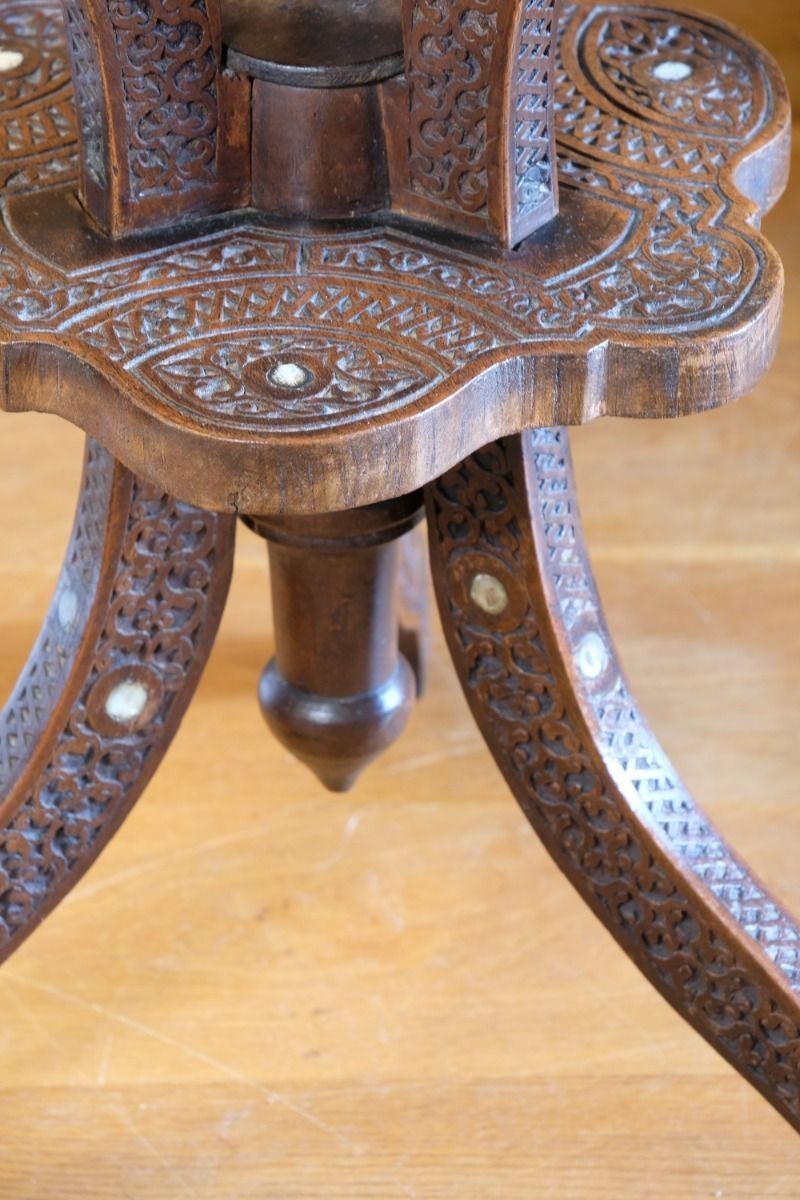 photo for sale Carved Hardwood Mother Of Pearl Inlaid Occasional Table