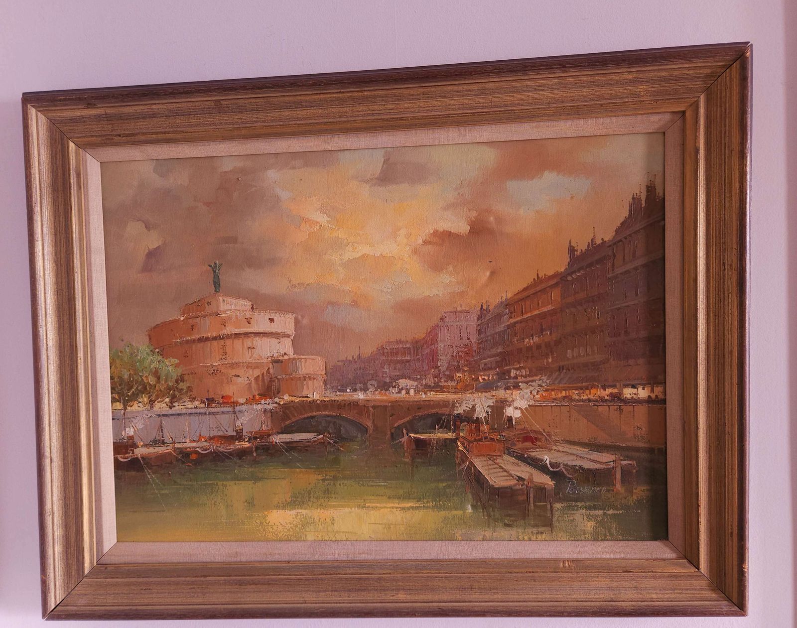 Large, Signed, Italian Oil On Canvas Of Castel Sant'angelo In Rome