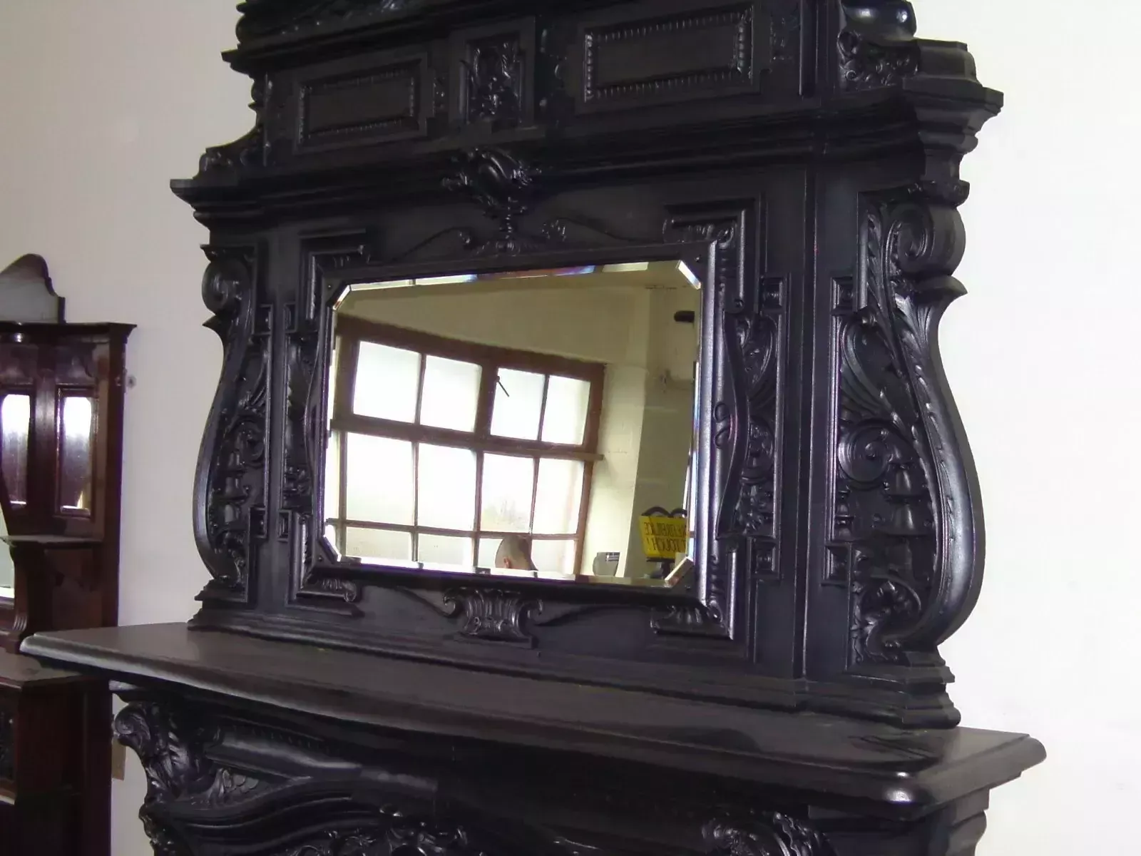 Huge Antique Victorian Cast Iron Fireplace With Overmantel Mirror photo for sale