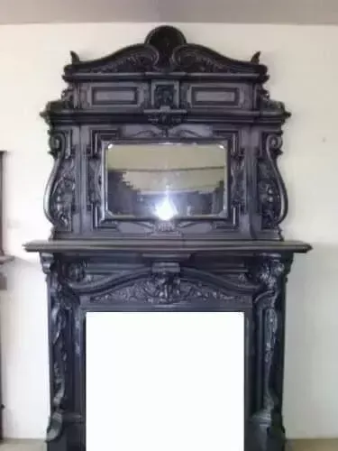 Huge Antique Victorian Cast Iron Fireplace With Overmantel Mirror photo buy