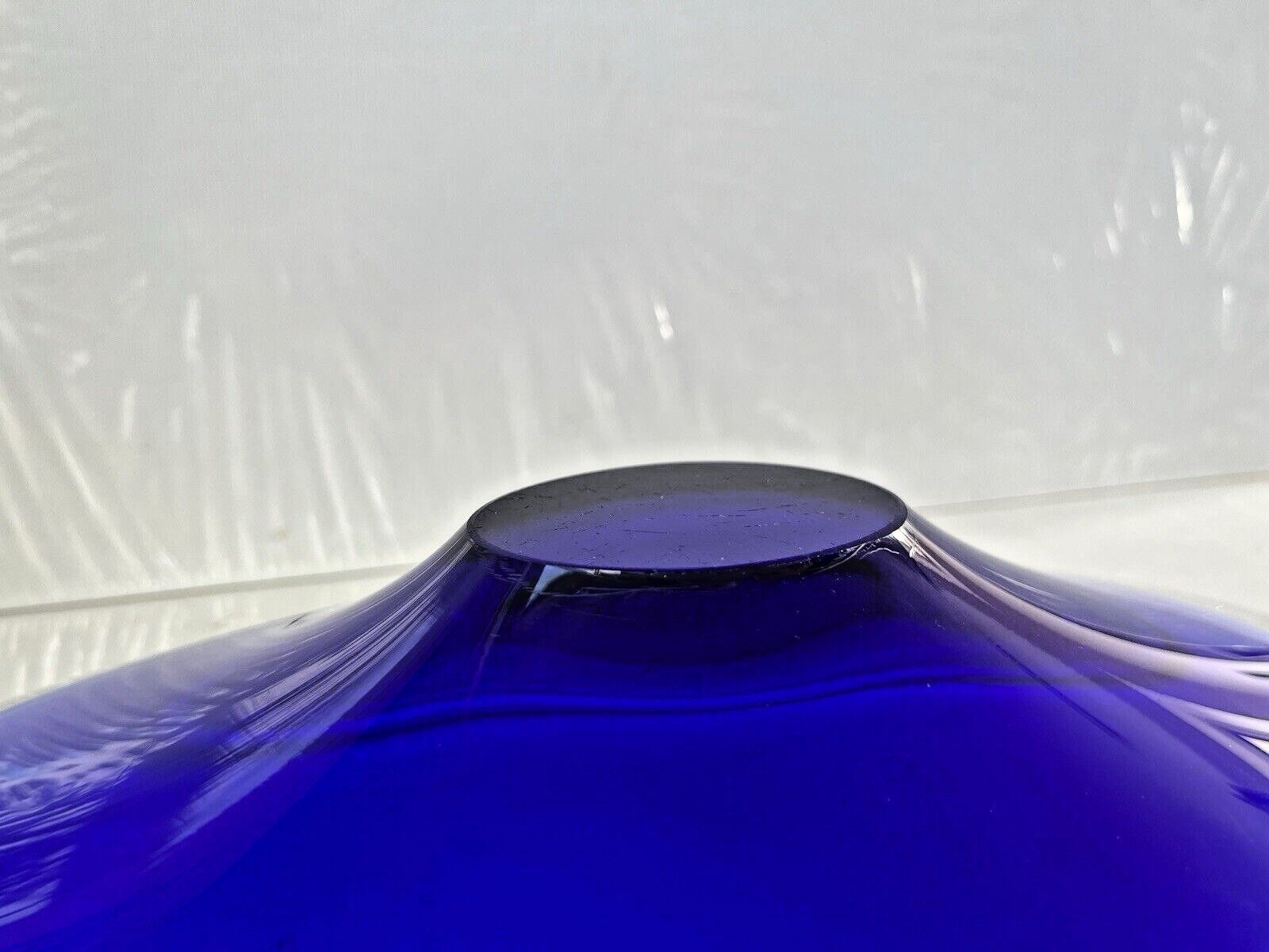 photo for sale Swedish Mid Century Modern Flygsfors Blue Freeform Art Glass Bowl   Paul Kedelv