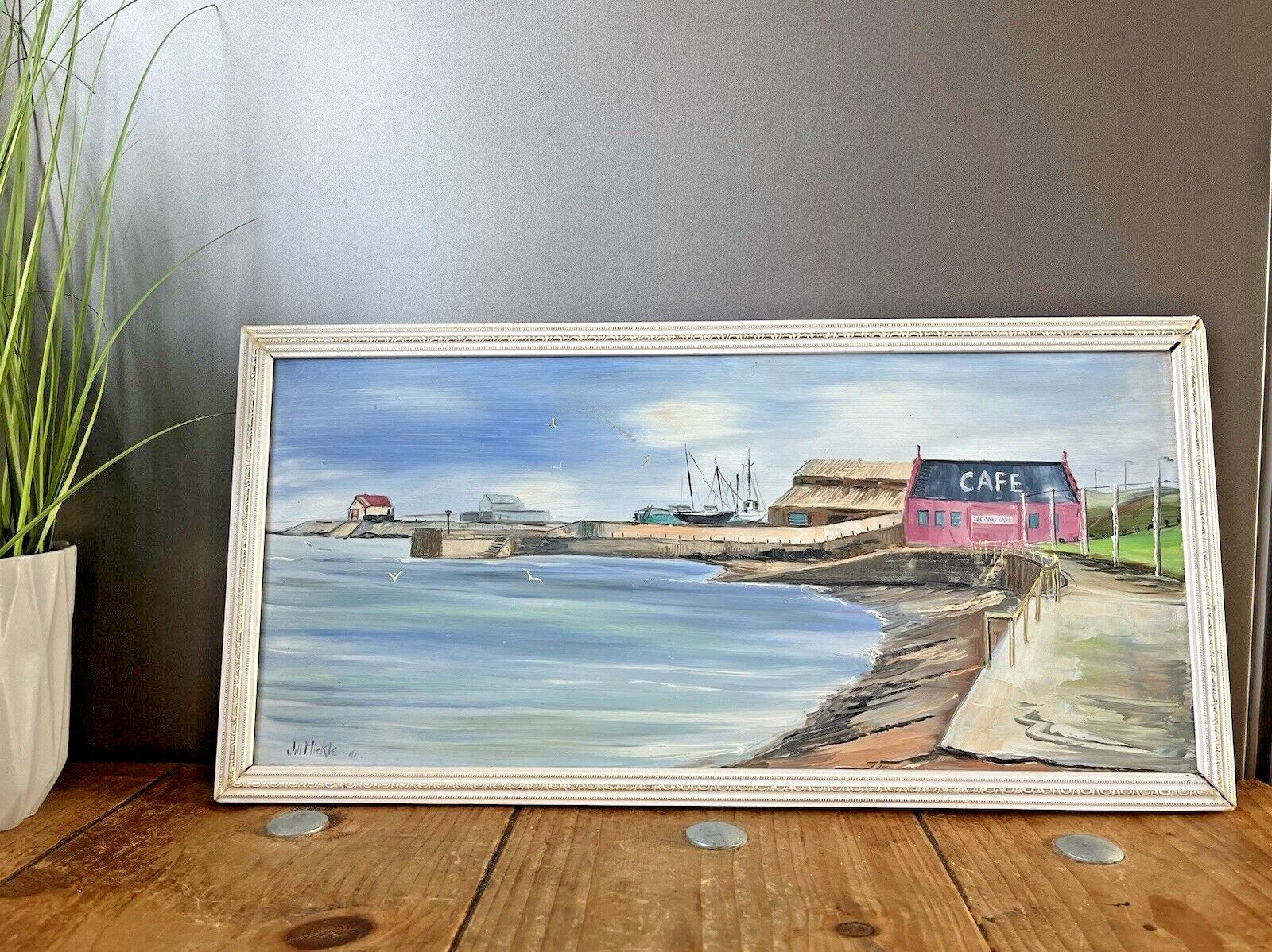 Original Jill Mickle Oil Painting Lifeboat Cafe Newry Beach Holyhead Anglesey photo furniture