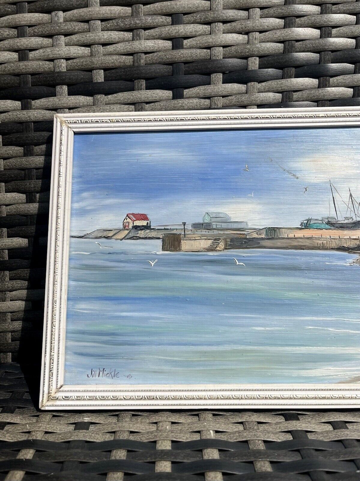 Original Jill Mickle Oil Painting Lifeboat Cafe Newry Beach Holyhead Anglesey photo buy