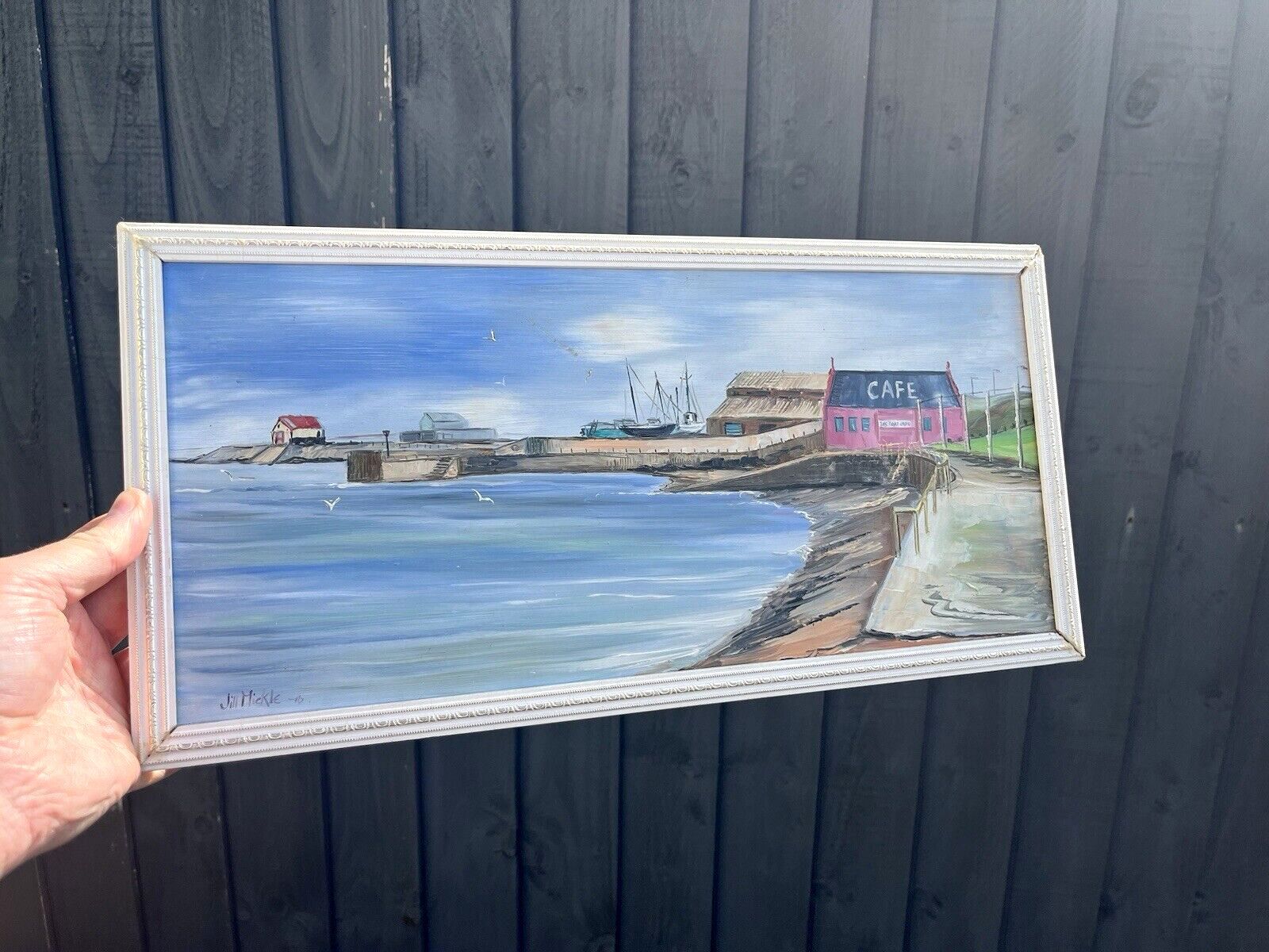 Art Original Jill Mickle Oil Painting Lifeboat Cafe Newry Beach Holyhead Anglesey photo