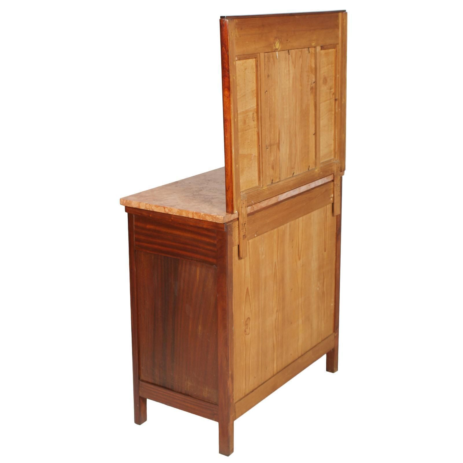 Italian 1920s Art Deco Country Vanity Credenza With Mirror In Mahogany, Restored photo vinterior