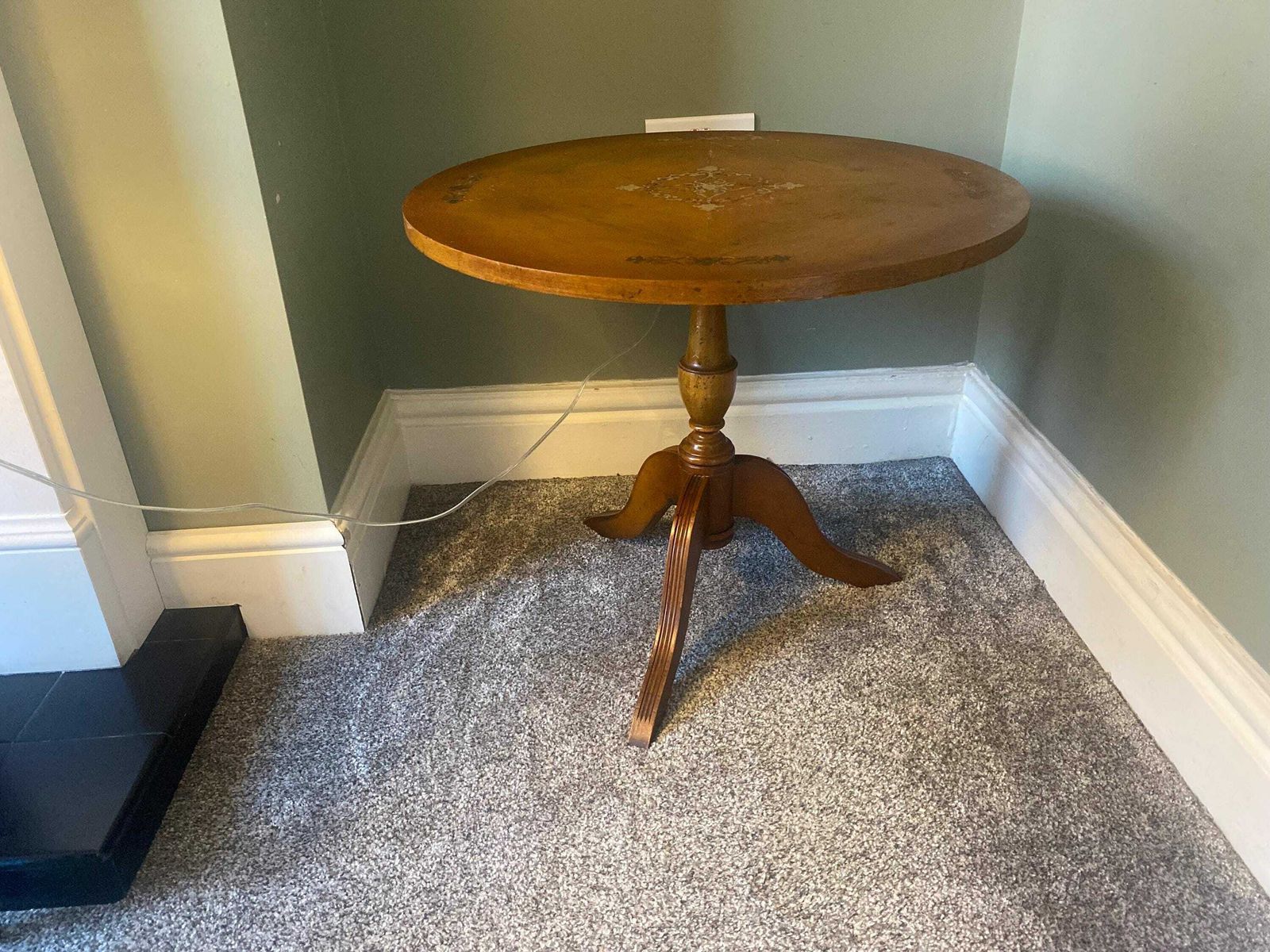 Antique Side Table / Wine Table With Brass Inlay Top / Plant Stand / Pot Stand / Pedestal Table photo vinterior