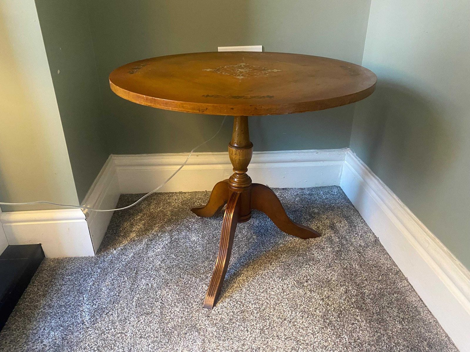 Antique Side Table / Wine Table With Brass Inlay Top / Plant Stand / Pot Stand / Pedestal Table photo buy