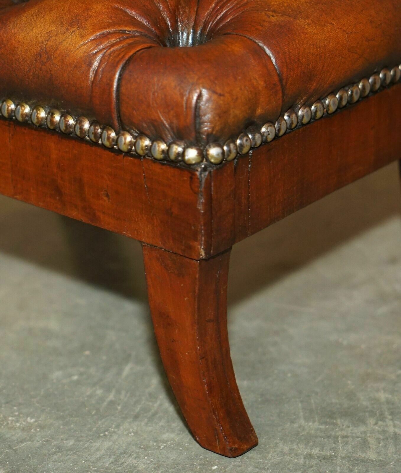 photo furniture Fully Restored Wingback Armchair Chesterfield Footstool Hand Dyed Brown Leather