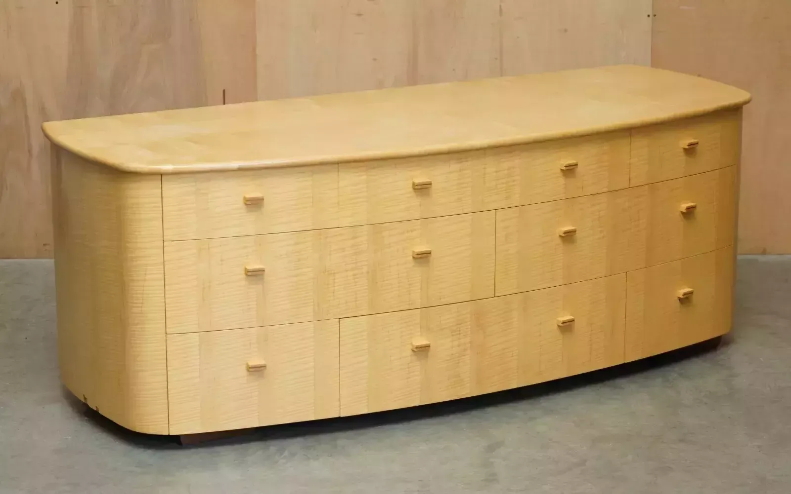 Sublime Bow Fronted Baxter & Lee Satin Birch Chest Of Drawers Sideboard Part Set