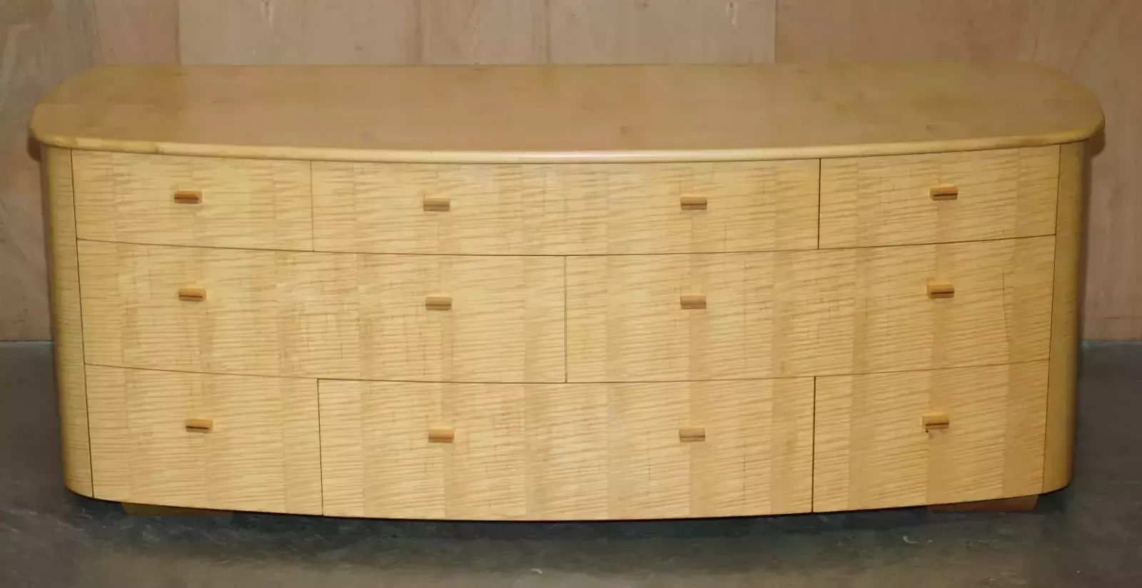 Sublime Bow Fronted Baxter & Lee Satin Birch Chest Of Drawers Sideboard Part Set photo furniture
