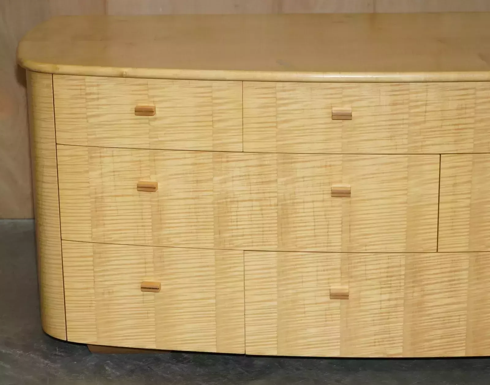 Sublime Bow Fronted Baxter & Lee Satin Birch Chest Of Drawers Sideboard Part Set photo for sale