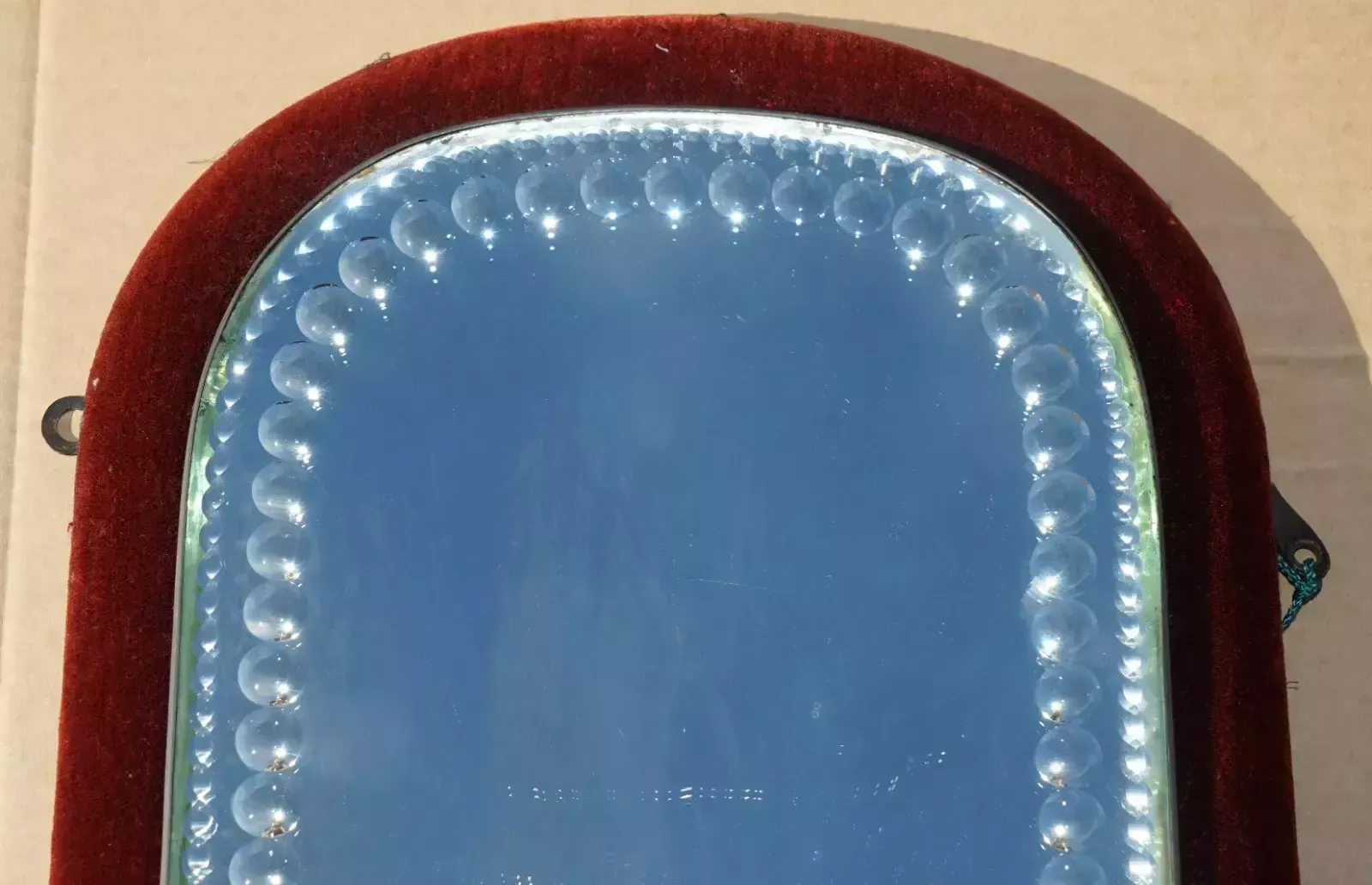 Antique Pair Of English Circa 1880 Victorian Velvet Display Sorcerer's Mirrors photo for sale