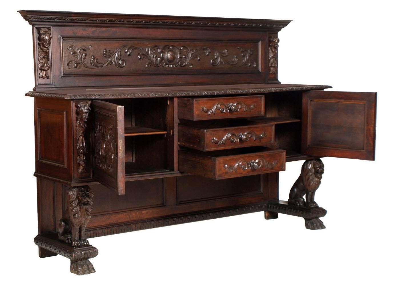 Late 19th Century Hand Carved Walnut Credenza Or Dresser, Tuscan Renaissance photo furniture