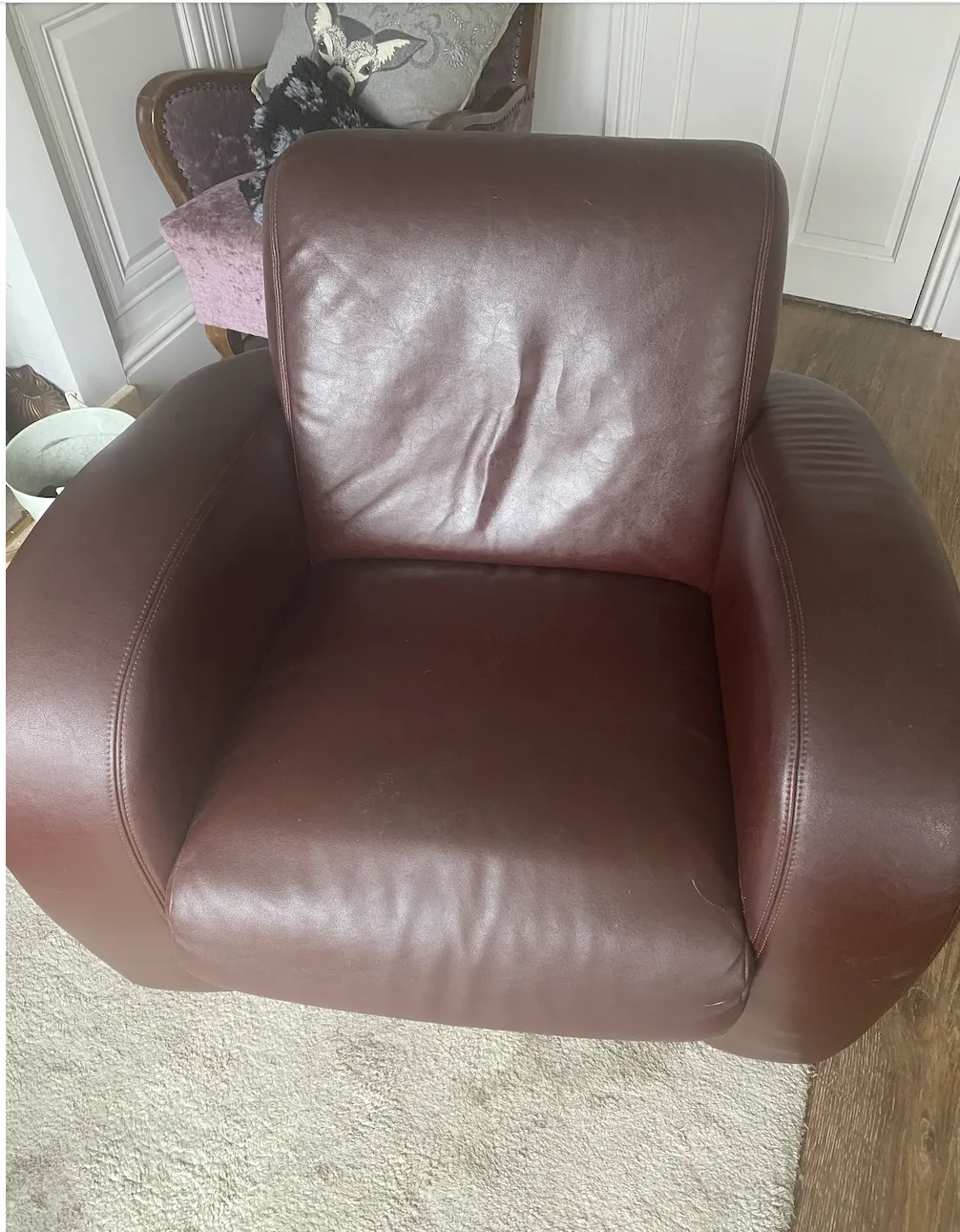 Art Deco Style Burgundy Leather Armchair photo furniture