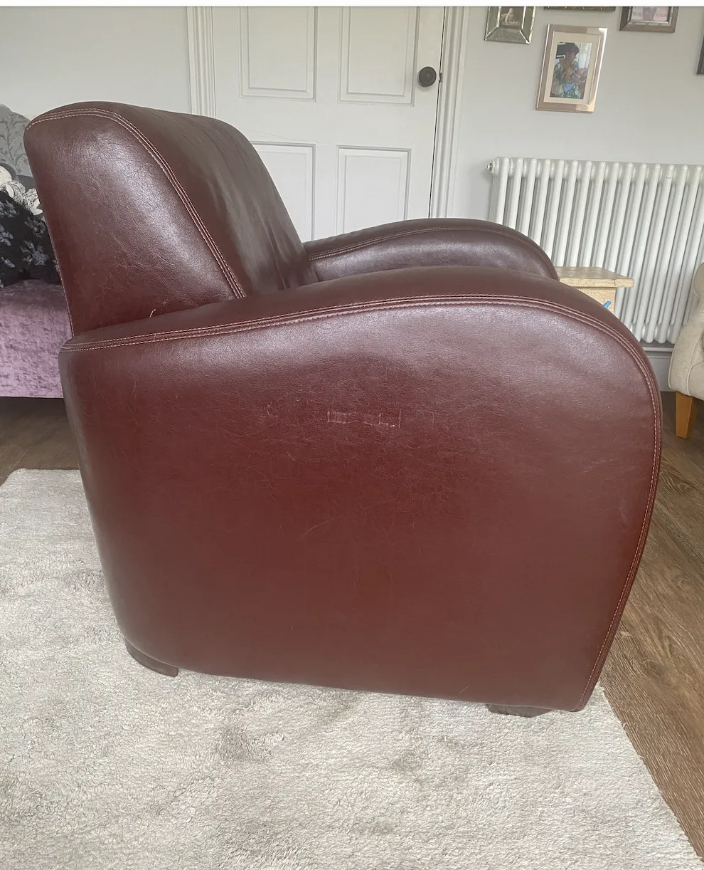 Art Deco Style Burgundy Leather Armchair photo 140.0