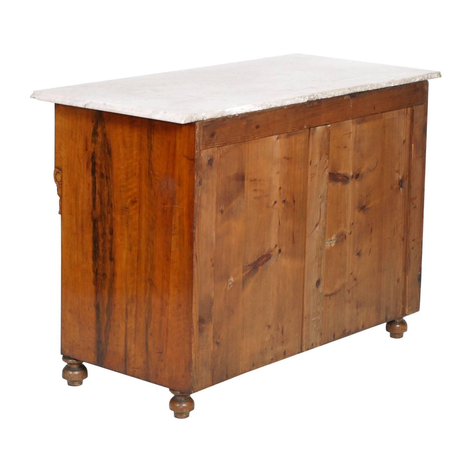 Mid 19th Century Italian Biedermeier Cabinet, Carrara Marble Top Wax Finished photo 4216.0