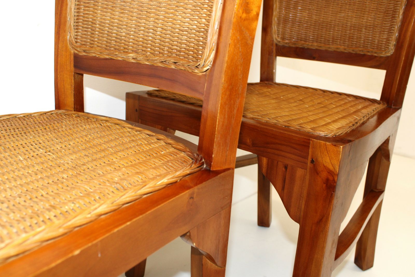 1 Of 2 Wood And Rattan Vintage Dining Chairs photo buy