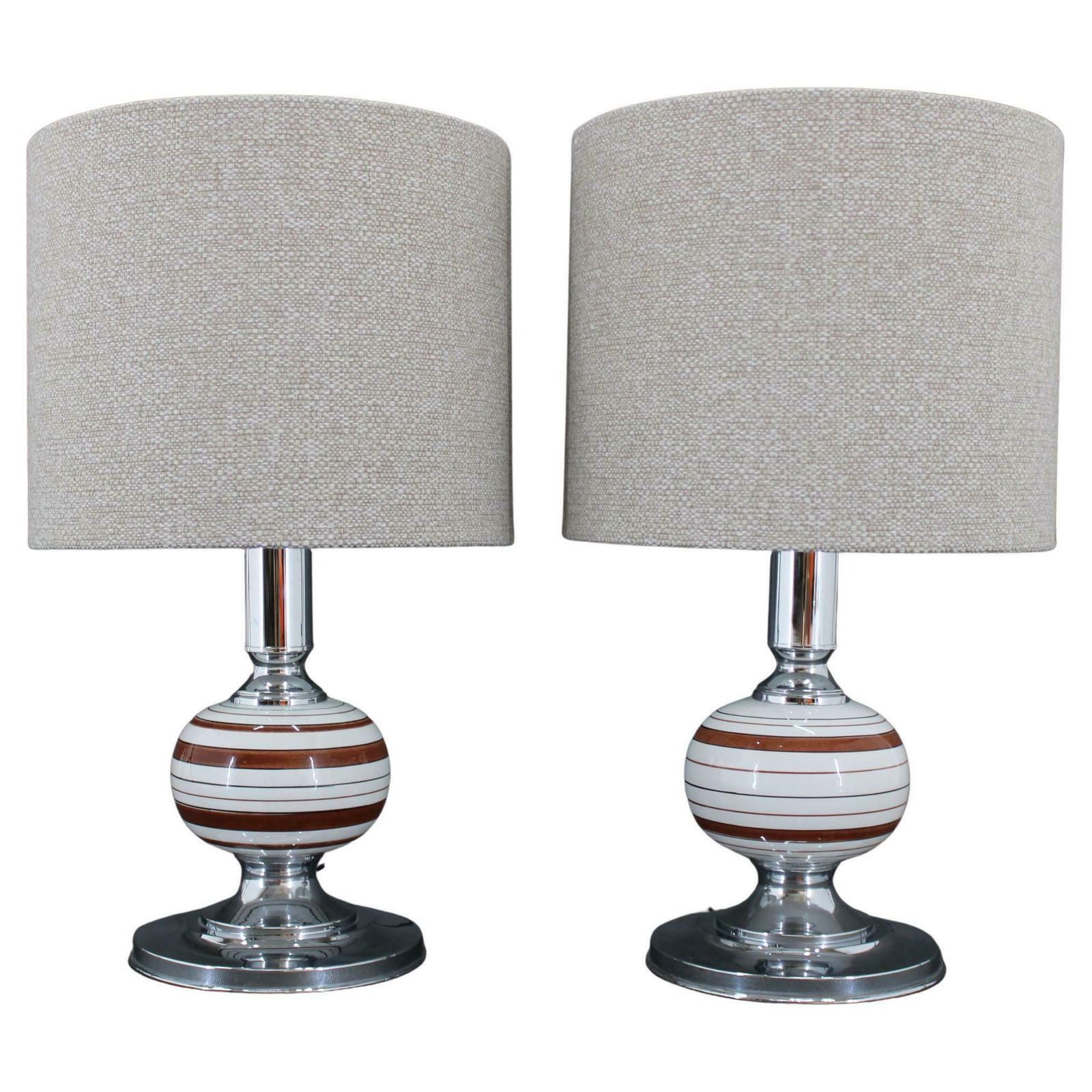 1970s Pair Of Table Lamps With New Fabric Shade, Italy